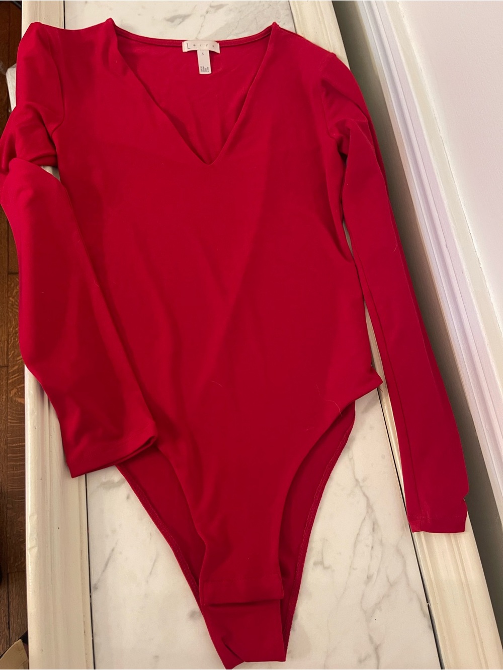 Leith Red Long-Sleeve V-Neck One-Piece Bodysuit